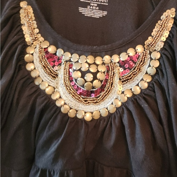 Lane Bryant Women 18/20 Black Short Sleeve Beaded Blouse - Picture 2 of 4